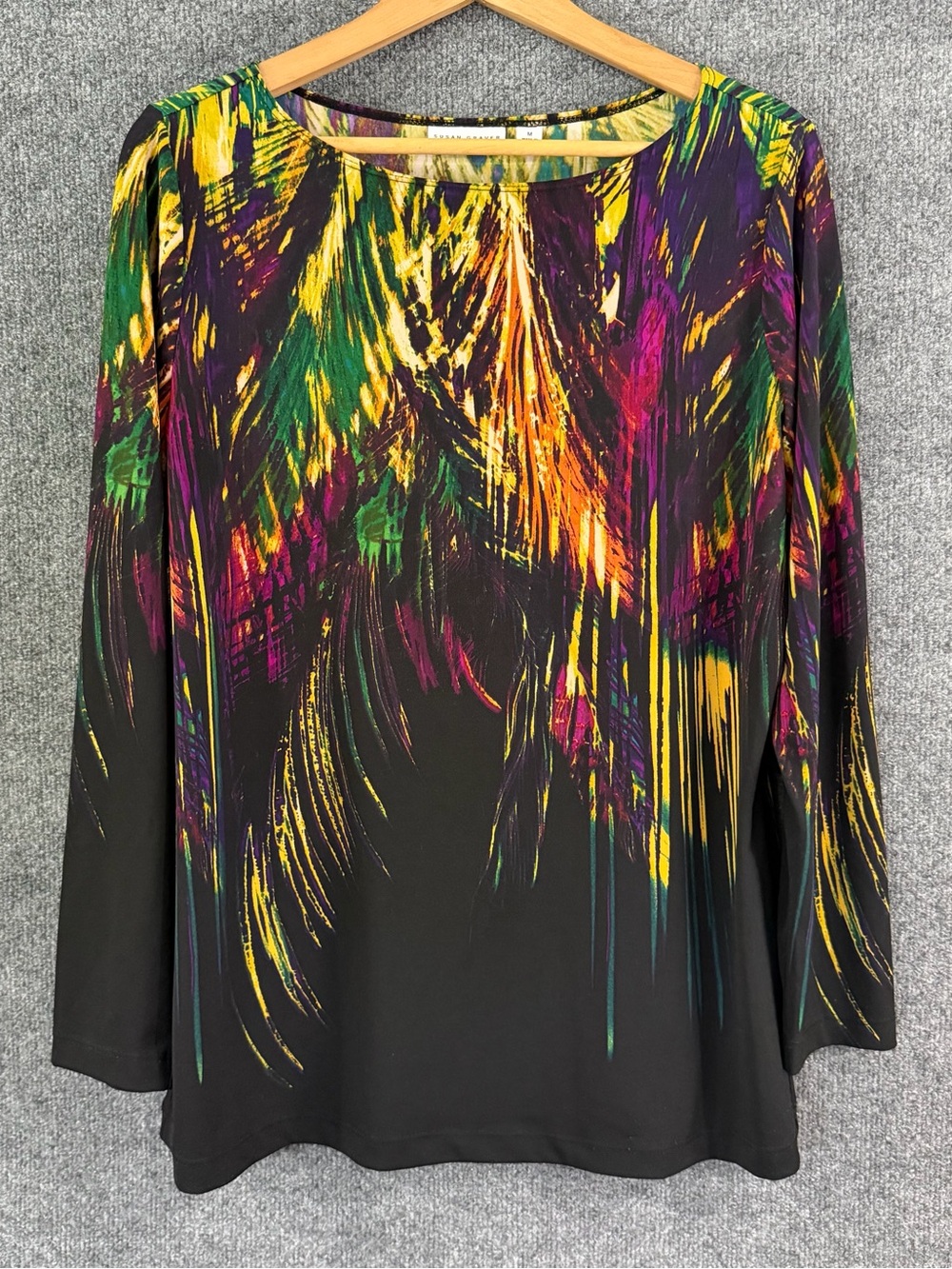 Susan Graver Womens Liquid Knit Artsy Top Size Medium Multicolor Long Sleeve